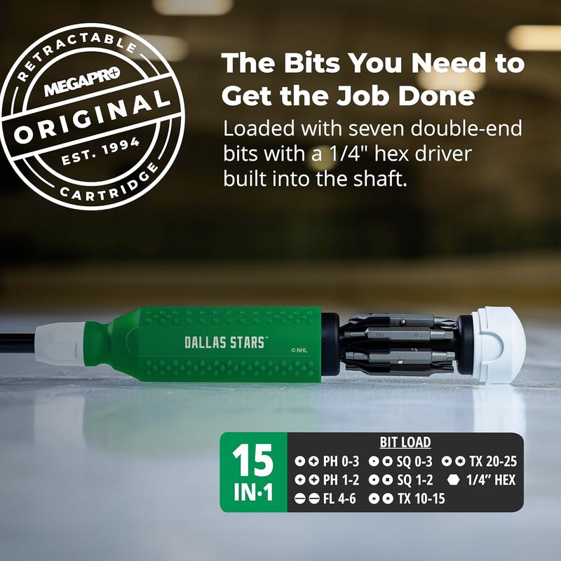 Megapro ® NHL® Team Edition Multi-bit Screwdriver | Officially Licensed NHL® Gear | Durable, Ergonomic, Pro-Grade Screwdriver (Dallas Stars™) - Image 3